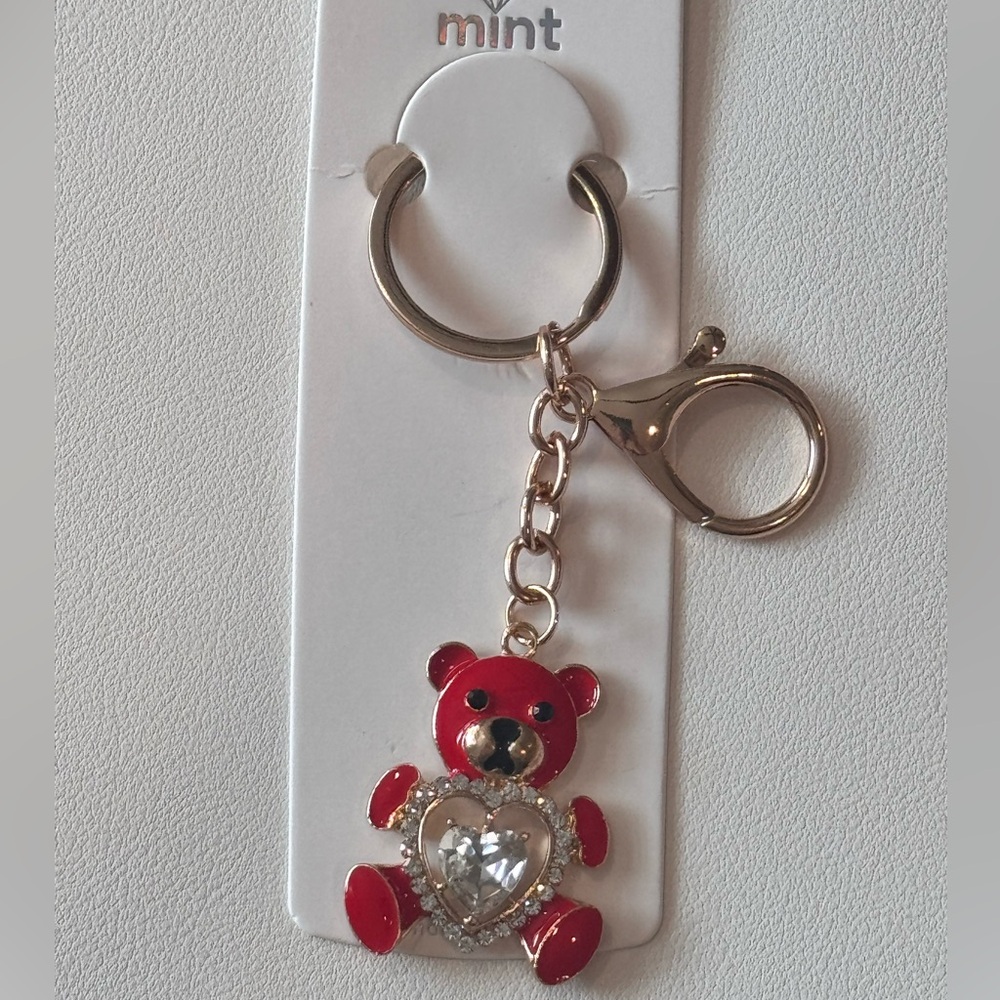 Mint BAG CHARM Sparkly Heart Bear Keychain/Purse Charm Red